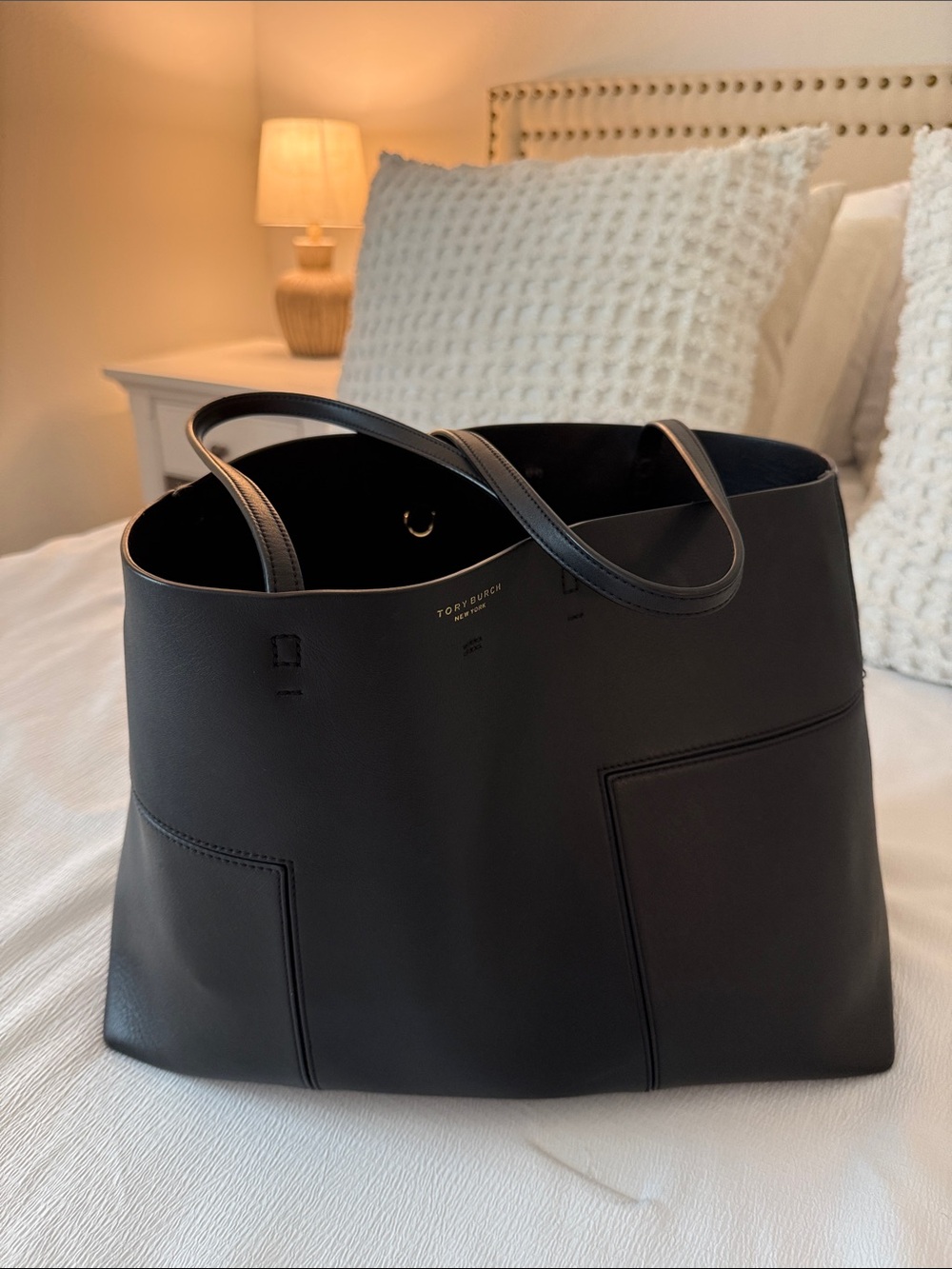 Tory Burch Black Leather Structured Tote